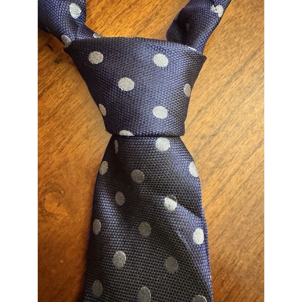 MASSIMO DUTTI Men's 100% Silk Necktie Navy Polka Dot Geometric 3” X 6”